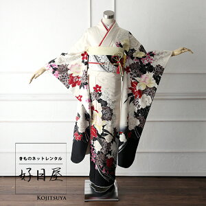 【レンタル】 振袖 フルセット 正絹 適応身長147-162cm 白 wh-009ネット予約