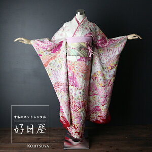 【レンタル】 振袖 フルセット 正絹 適応身長155-170cm 白 wh-019通販セール