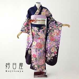 【レンタル】 振袖 フルセット 正絹 適応身長155-170cm 青 bl-011安売り