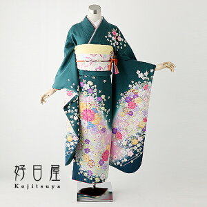 【レンタル】 振袖 フルセット 正絹 適応身長148-163cm 緑 gr-008安売り