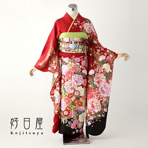【レンタル】 振袖 フルセット 正絹 適応身長161-176cm 赤 re-023通販