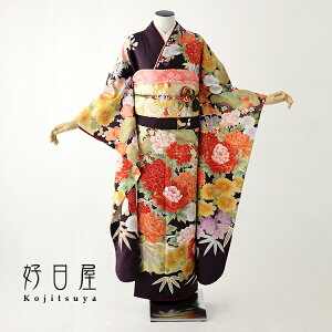 【レンタル】 振袖 フルセット 正絹 適応身長159-174cm 紫 pu-023格安セール