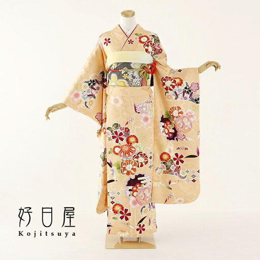 【レンタル】【成人式用】 振袖 フルセット 正絹 適応身長153-168cm オレンジ or-010-s 【レンタル】【成人式用】 振袖 フルセット 正絹 適応身長153-168cm オレンジ or-010-s