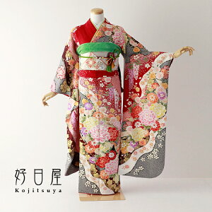 【レンタル】【成人式用】 振袖 フルセット 正絹 適応身長152-167cm 赤 re-077-s通販