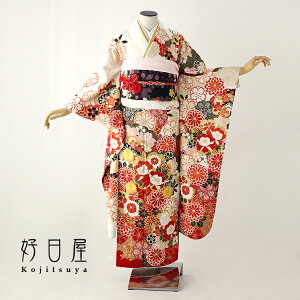 【レンタル】 振袖 フルセット 正絹 適応身長146-161cm 白 wh-042通販