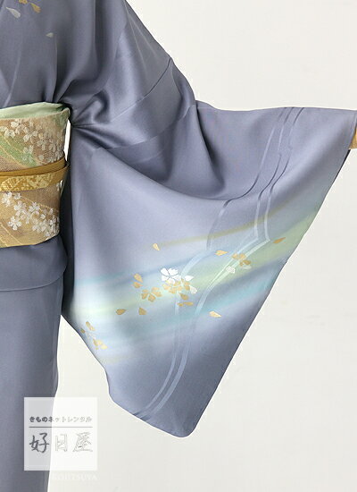 【レンタル】訪問着 フルセット 正絹 適応身長152〜167cm h-228
