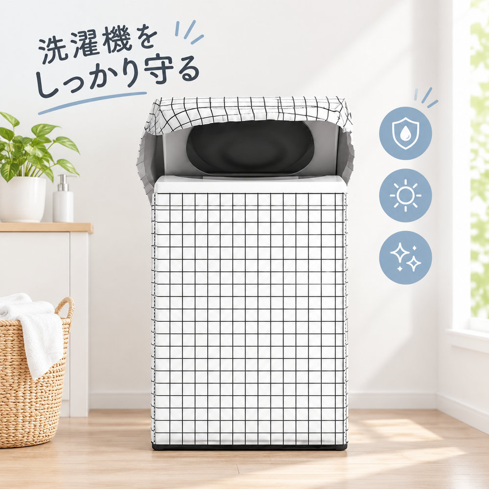 ご注文確定で「ZD-04」充電ケーブルをプレゼント！洗濯機カバー（第3世代シルバーコーティング・防水・防塵・屋外用） 雨や日差し、ホコリから大切な洗濯機を守る防水カバーです。 第3世代のシルバーコーティング生地（4層構造）を採用し、防水性・耐久性を強化。おしゃれなチェック柄がインテリアのアクセントにもなります。 ここがポイント ■ 第3世代シルバーコーティング生地（4層構造） 4層構造（クリアプリントコットン層・ナノ防水層・シルバーコーティング層・強化シルバーコーティング層）で、防水性・耐久性を強化。お手入れも簡単で長持ちします。 ■ 防水・防塵・防汚・老化防止 雨や水はもちろん、ホコリや汚れの付着を防ぎます。日差しや紫外線から洗濯機を守り、色あせ・劣化を防止します。 ■ 注水口設計で給水が簡単 注水口に対応した設計で、カバーを外さずに給水が可能。キャップの取り外しも不要です。防水ゴムコーティング生地で、防水・防湿・防カビ・防老化効果も備えています。 ■ かぶせるだけの簡単装着 洗濯機にかぶせるだけでしっかりフィット。風で飛ばされにくい固定設計で、屋外でも安心です。 ■ おしゃれなチェック柄デザイン シンプルでありながらおしゃれなチェック柄が、屋外や洗濯機周りをさりげなく彩ります。 こんな方におすすめ 洗濯機を屋外・ベランダで使用されている方 雨や紫外線から洗濯機を守りたい方 長くキレイな状態で洗濯機を使いたい方 製品仕様 項目内容 商品名洗濯機カバー 材質シルバーコーティング生地（4層構造） 特徴防水／防塵／防汚／老化防止／注水口対応／おしゃれなチェック柄 対応機種縦型洗濯機／ドラム式洗濯機（L・XLサイズ展開） 使用シーン屋外／ベランダ／室内 ご注意 ご購入前に洗濯機のサイズ（縦型・ドラム式、L・XLサイズ）をご確認ください。 強風時は固定状態をご確認ください。 製品改良により仕様やデザインが予告なく変更される場合があります。 お使いのモニター環境により、画像と実際の色味が異なる場合がございます。 洗濯機カバー / 防水 / 屋外 / 紫外線対策 / 第3世代 / シルバーコーティング / 4層構造 / 縦型 / ドラム式 / Sサイズ / Mサイズ / チェック柄 / おしゃれ / ギフト / プレゼント