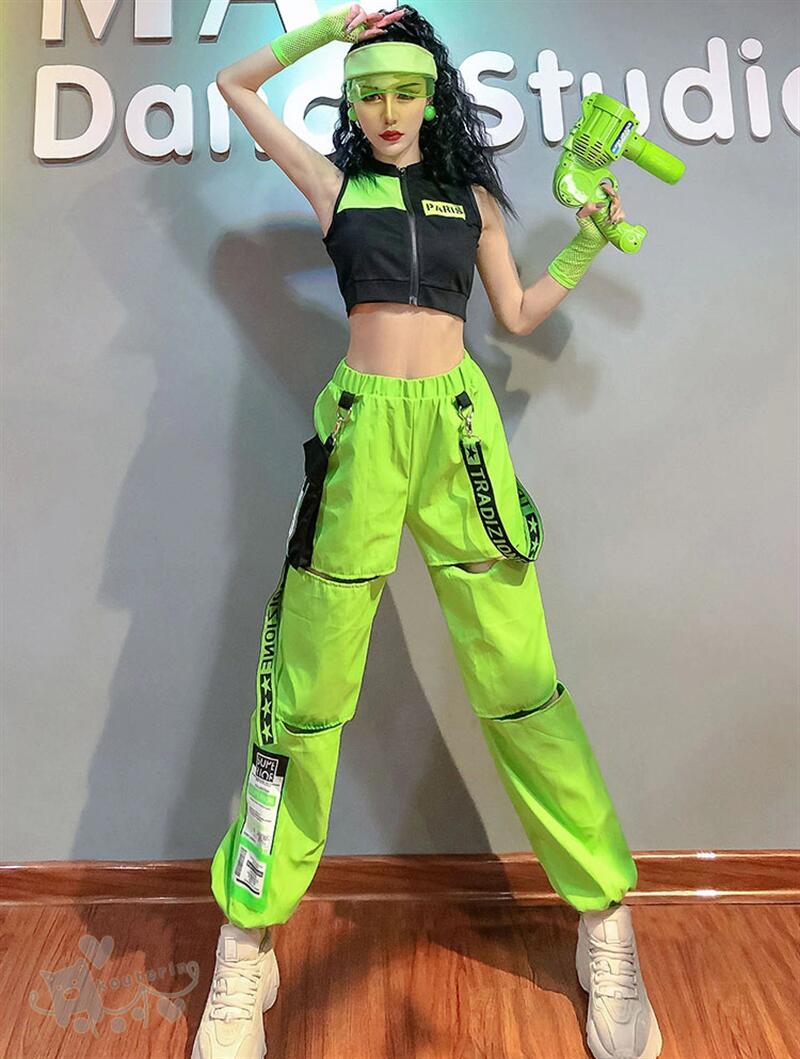 ジャズダンス 衣装 ダンス衣装 緑 k-pop 衣装 レディース ダンス衣装 セットアップ...