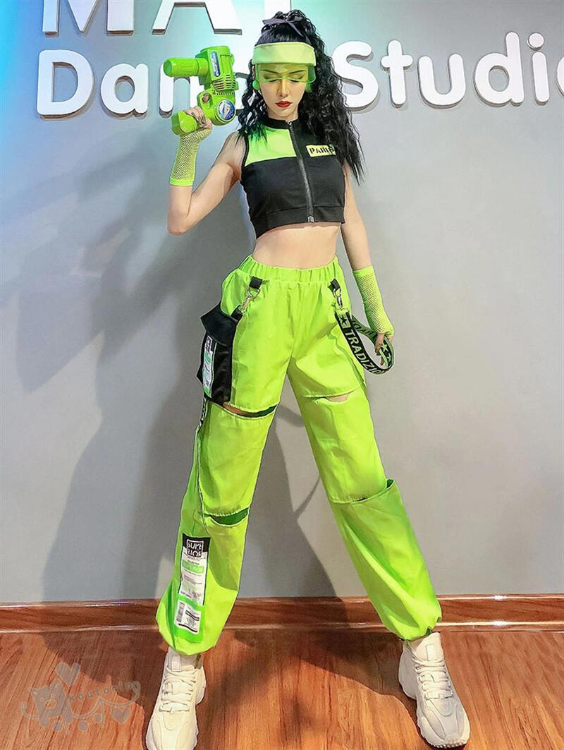 ジャズダンス 衣装 ダンス衣装 緑 k-pop 衣装 レディース ダンス衣装 セットアップ...
