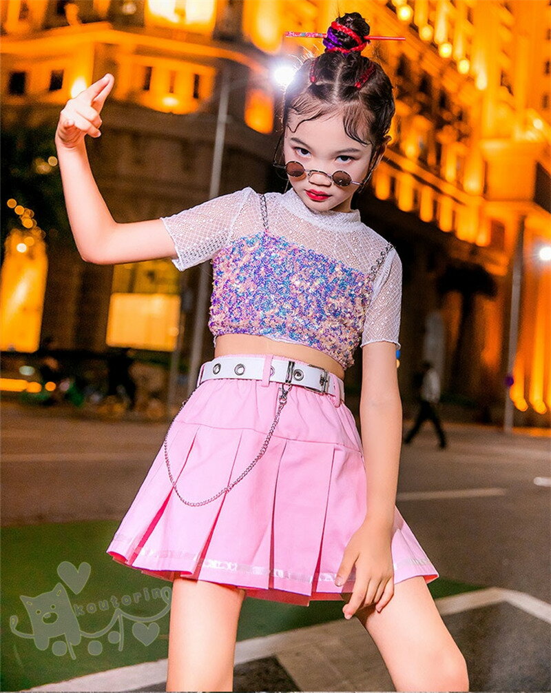 キッズダンス衣装 女の子 セットアップ 発表会 Hiphop 格安 演出服 おしゃれ 1 160cm 送料無料 ヒップホップ Hiphop キラキラ ジャズダンス 子供服 ベスト 体操服 練習着 応援団 トップス スカート チアガール