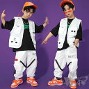 キッズダンス衣装 ヒップホップ HIPHOP 子供服 黒 Tシャツ 白ベスト ロングパンツ ガールズ 男の子 JAZZ 女の子 チアガール ジャズダンス チアガール 応援団 練習着 体操服 発表会 hiphop 演出服 おしゃれ 120-170cm 送料無料