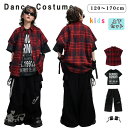 キッズ ダンス衣装 赤 チェック柄 シャツ 黒Tシャツ カジュアル カーゴパンツ クール系 ヒップホップ ダンス衣装 舞台演出服 子供 ダンスウェア パンツセッ...