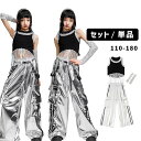 キッズ ダンス衣装 k-pop 衣装 ガールズ ラインストーン シルバー スパンコール 韓国 へそ出し ブラック タンクトップ チーム衣装 ヘアアクセ アームカバー HIPHOP 演出服 応援団 ステージ衣装 団体服 jazz 110-180 送料無料