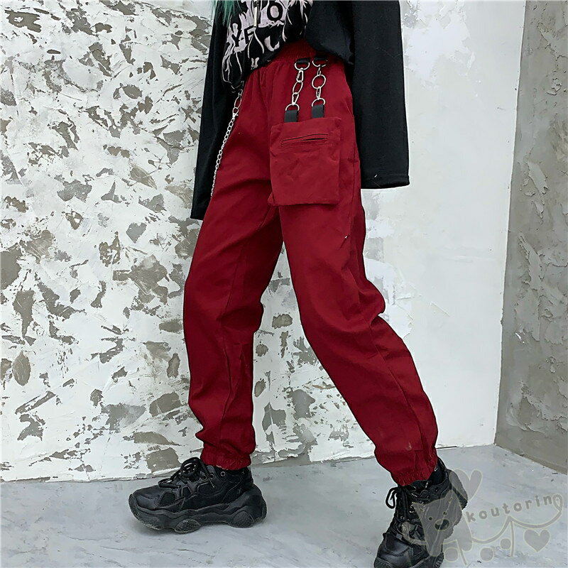 Rakuten - ボトムス カーゴパンツ 原宿系 韓国ファッション ヒップホップ ダンス衣装 長ズボン ハイウエスト ストリート風 個性的 服 原宿系