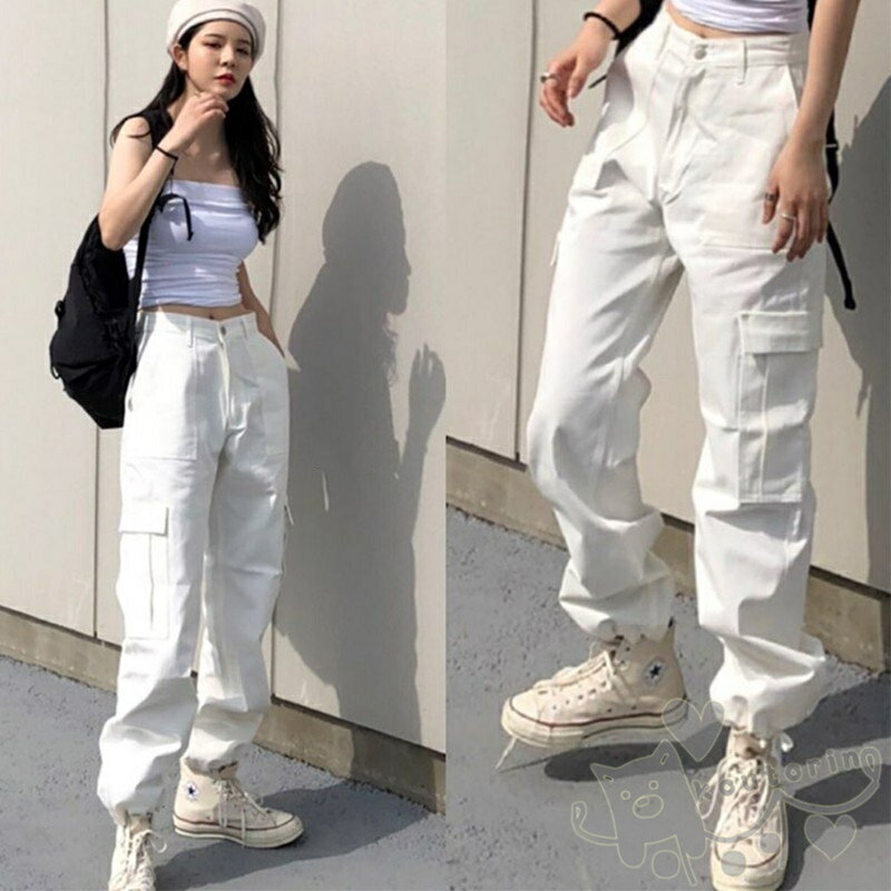 Rakuten - パンツ 即納 ボトムス ハイウエスト カーゴパンツ ヒップホップ ダンス衣装 ストレートパンツ 原宿風 HIPHOP 韓国ファッション カジュアル ストリート風 送料無料