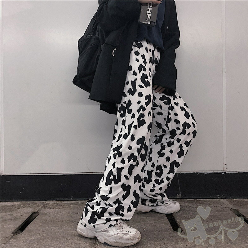 ボトムス ダルメシアン柄 白黒 ワイドパンツ ボトムス ヒップホップ コスチューム 個性的 原宿系 ステージ衣装 練習着 演出服 送料無料