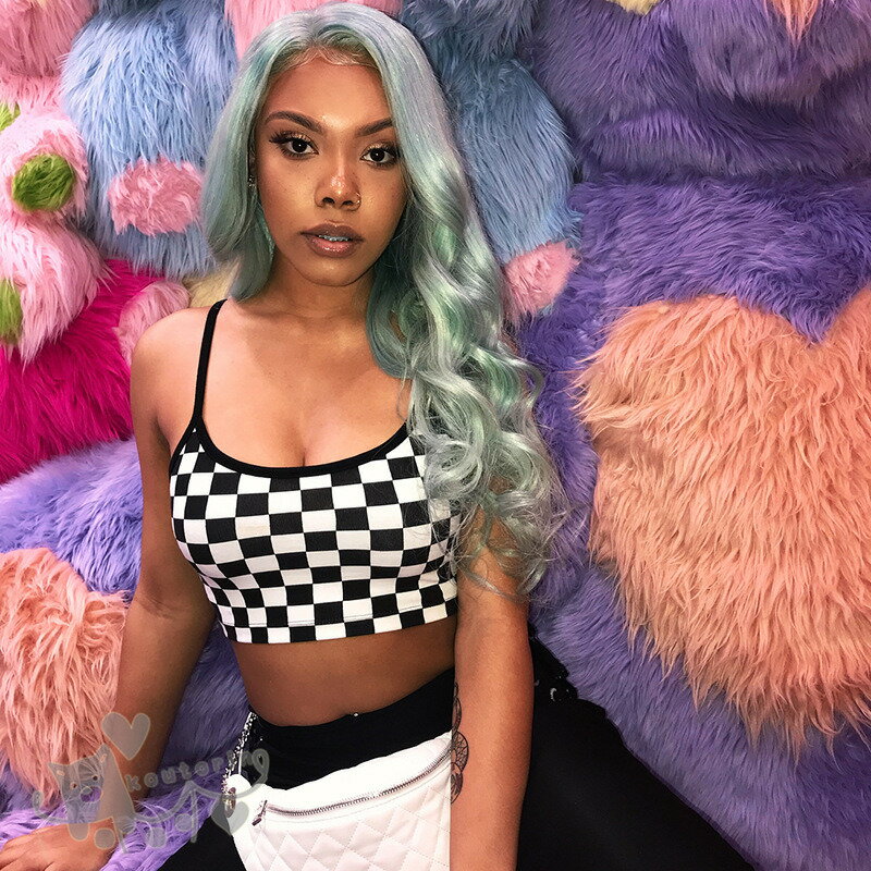 トップス 即納 レデイース ダンス衣装 インナー ヘソ出し タンクトップ ベスト Tシャツ 黒白 チェック柄 ショート丈 細身 ヒップホップ かっこいい個性的 服 原宿系 送料無料