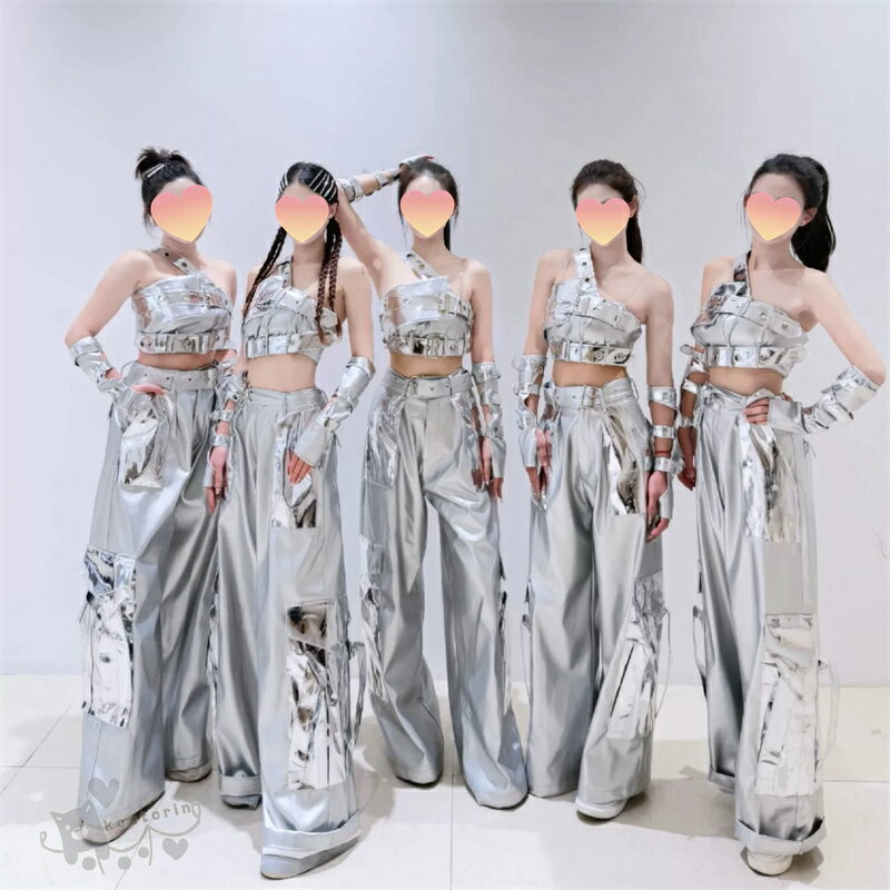 Rakuten - k-pop 衣装 レディース ダンス衣装 大人 ジャズ セットアップ タンクトップ ピンク 韓国 アイドル 衣装 へそ出し セクシー シルバー トップス ステージ衣装 長パンツ練習着 k-pop衣装 hiphop 韓国 ダンススーツ ヒップホップ ジャズダンス送料無料