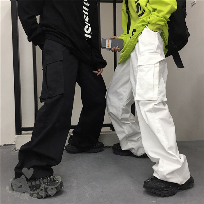Rakuten - カーゴパンツ ダンス衣装 レディース ワイドパンツ 無地 ロングパンツ 単品 ストレート HIPHOP ヒップホップ 個性的 服 原宿系 ジュニア カレッジ風 オシャレ かっこいい 送料無料