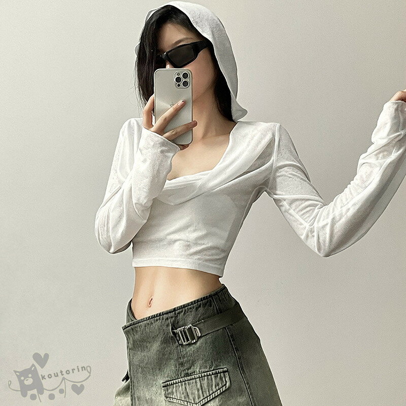 トップス ダンス衣装 カットソーTシャツ レディース 無地 白 パーカー フート付き ヒップホップ ステージ衣装 イベント かっこいい 個性的 服 原宿系 演出服 送料無料