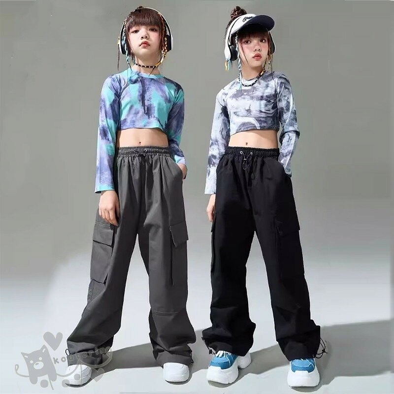 Rakuten - ダンス衣装 ヒップホップ タイダイ柄 トップス カーゴパンツ へそ出し キッズ ガールズ 男の子 セットアップ 派手 K-POP 韓国 ステージ衣装 応援団 練習着 体操服 発表会 hiphop 演出服 おしゃれ 110-180cm 送料無料
