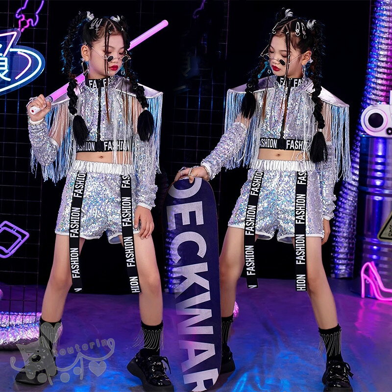 Rakuten - キッズダンス衣装 HIPHOP ヒップホップ 子供服 女の子 キラキラ トップス ショートパンツ へそ出し ガールズ K-POP ステージ衣装 練習着 演出服 舞台衣装 原宿 発表会 120-160cm 送料無料