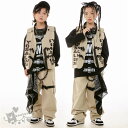 ダンス衣装 ヒップホップ 文字柄 黒Tシャツ カーキベスト カーゴパンツ キッズ ガールズ 男の子 セットアップ 派手 K-POP 韓国 ステージ衣装 応援団 練習着 体操服 発表会 hiphop 演出服 おしゃれ 110-170cm 送料無料