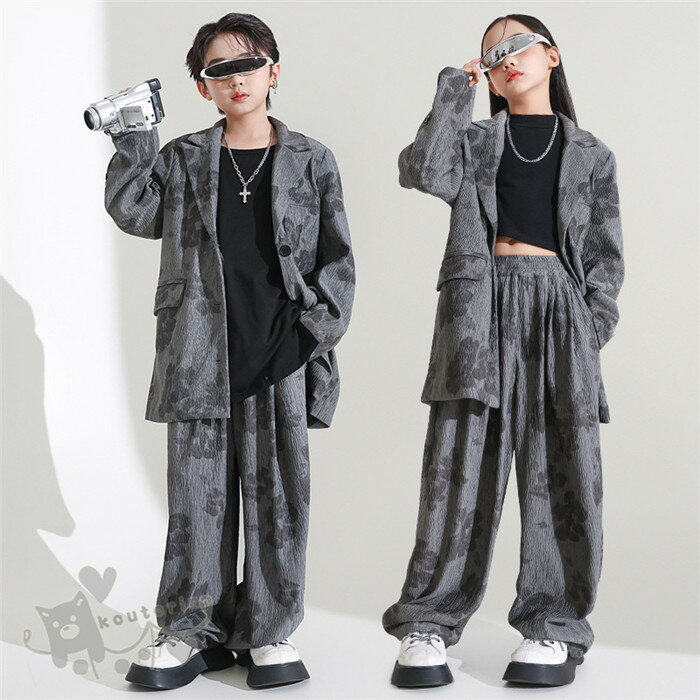 ダンス衣装 ヒップホップ 黒ベスト スーツジャケット パンツ キッズダンス衣装 ガールズ 男の子 ヒップ..