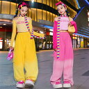 キッズ ダンス衣装 女の子 ヒップホップ チアガールズ ダンス 黄 紫 ピンク トップス グラデーション ロングパンツ へそ出し ジャズダンス ステージ衣装 練...