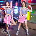 ダンス衣装 キッズ ヒップホップ 女の子 セットアップ 子供服 トップス　スパンコールベスト キュロットスカート キラキラ チアガール ジャズダンス 応援団 練習着 体操服 ダンス発表会 hiphop ステージ衣装 おしゃれ 120-170cm 送料無料