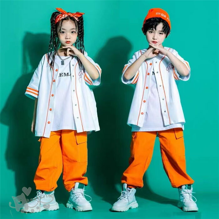 ベースボールシャツ ダンス衣装 キッズ ヒップホップ ファッション キッズダンス衣装 セットアップ 派..