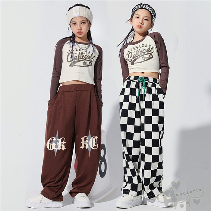 Rakuten - キッズダンス衣装 ヒップホップ 子供服 女の子 長袖トップス タンクトップ サルエルパンツ チェック ガールズ HIPHOP 舞台服 K-POP ステージ衣装 練習着 演出服 舞台衣装 110-180cm 送料無料