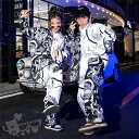 ダンス衣装 ヒップホップ セットアップ 黒白 鶴柄 長袖シャツ ロングパンツ キッズダンス衣装 ガールズ 男の子 ヒップホップ 派手 K-POP 韓国 ステージ...