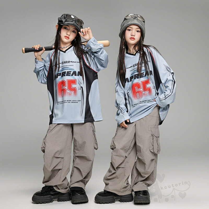 ダンス衣装 ヒップホップ ユニセックス アウター カーゴパンツ ロングパンツ グレー 水色 シャツ HIPHO..