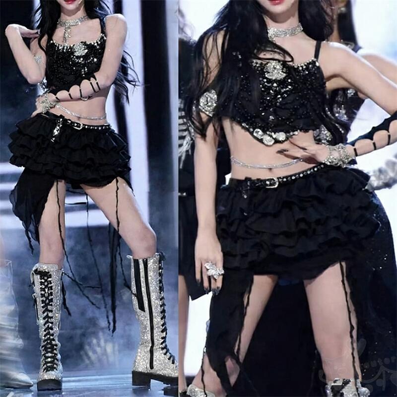 k-pop 衣装 大人 ダンス衣装 レディース ブラック へそ出し ジャズダンス 韓国 k-p...