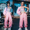 キッズ ダンス衣装 セットアップ ピンク キラキラ トップス 袖カバー ロングパンツ へそ出し 女の子 舞台服 演出服 K-POP ステージ衣装 練習着 体操服 応援団 120-160cm 送料無料