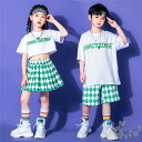 キッズダンス衣装 セットアップ 女の子 男の子 白 緑 ヒップホップ 文字柄 半袖 Tシャツ 短パン スカート 夏用 チア 体操服 応援団 舞台服 hiphop おしゃれ 110-180cm 送料無料送料無料