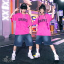 キッズダンス衣装 ヒップホップ 文字柄 半袖 Tシャツ デニム 短パンツ 単品orセット ガールズ 男の子 ヒップホップ 派手 K-POP 韓国 ステージ衣装 応援団 練習着 体操服 発表会 hiphop 演出服 おしゃれ 120-180cm 送料無料