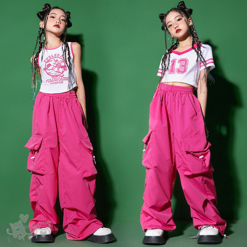Rakuten - キッズ ダンス衣装 女の子 ヒップホップ チアガールズ ダンス 白トップス ローズロングパンツ へそ出し ジャズダンス ステージ衣装 練習着 体操服 110-180cm 送料無料