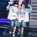 キッズダンス衣装 ヒップホップ トップス 半袖 ストラップ シャツ デニム 短パンツ 単品orセット ガールズ 男の子 ヒップホップ 派手 K-POP 韓国 ス...