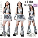 k-pop衣装 キッズ ダンス衣装 ヒップホップ チアガールズ 女の子 シルバー セットアップ フリンジ へそ出し JAZZ 女の子 キラキラ トップス 袖カバ...