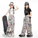 k-pop衣装 キッズダンス衣装 HIPHOP ヒップホップ 子供服 女の子 白ベスト 黒Tシャツチェック柄パンツへそ出し ガールズ K-POP ステージ衣装 ...