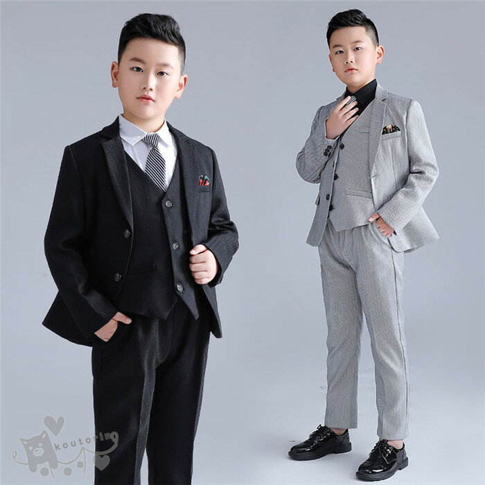 子供服フォーマルスーツ 男の子一部即納 キッズスーツ セットアップ /4/5点セット ストライプ ジャケット ベスト シャツ パンツ 男の子 スーツ 七五三入園式 卒園式 結婚式 発表会 卒業式 入学式 130-180cm 送料無料
