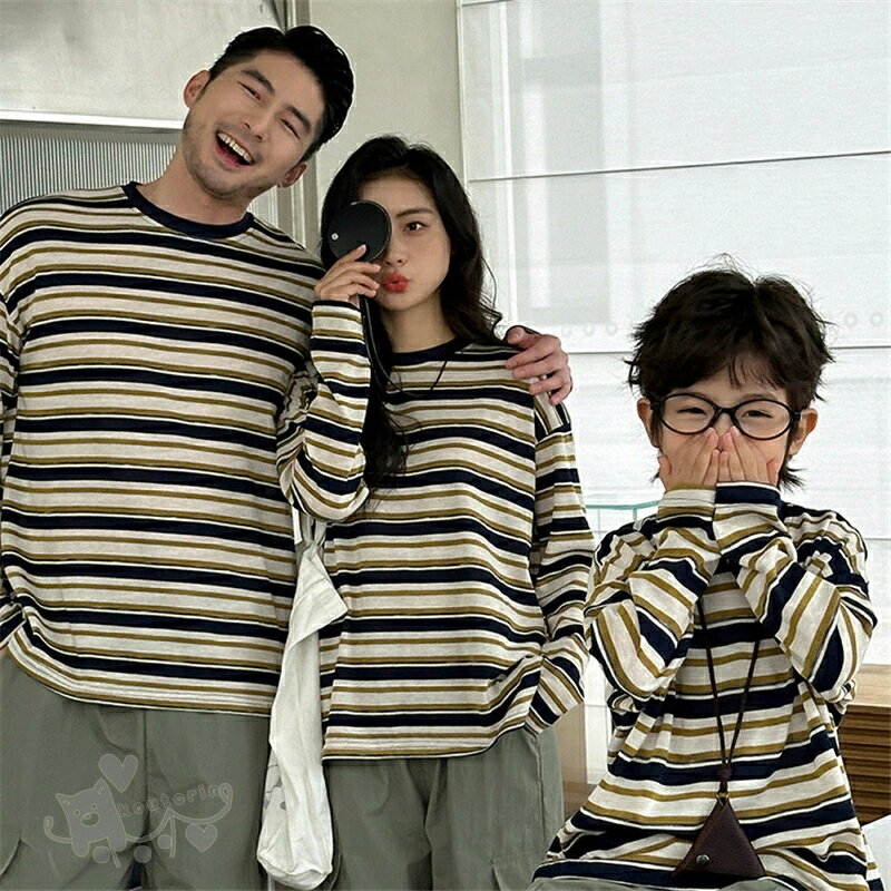 乐天商城 - 親子ペアルック 赤ちゃん トレーナー 薄手 軽量 tシャツ カジュアル 秋 ストライプ ストリートコーデ 親子ペアルック 春 トップス ゆったり ママ 女の子 ブランド 長袖 t パパ 親子お揃い服 ベビー 大きいサイズ 子供 カップルお揃い 服 プレゼント 送料無料