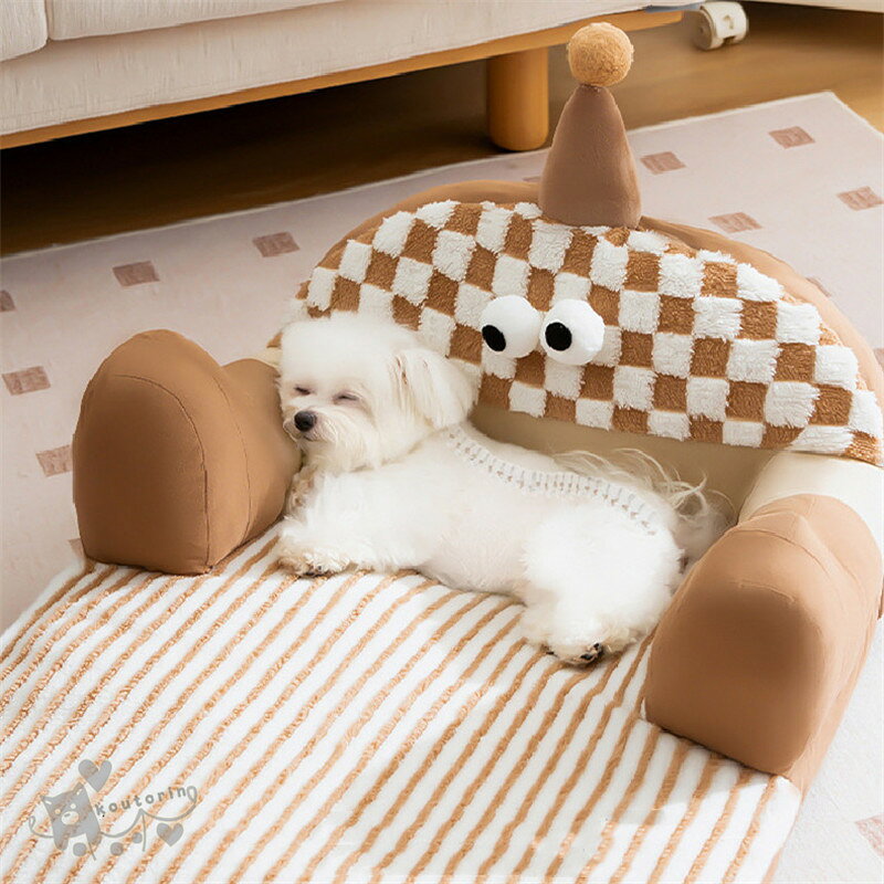 koutorinのペットベッド ペットマット ソファー 猫用 犬用 クッション　チェック ストライプ可愛い 寝床 洗える 取り外し可 柔らかい ふんわり 暖かい ぐっすり眠れる 休憩所 滑り止め ペット用品 送料無料｜アングル3