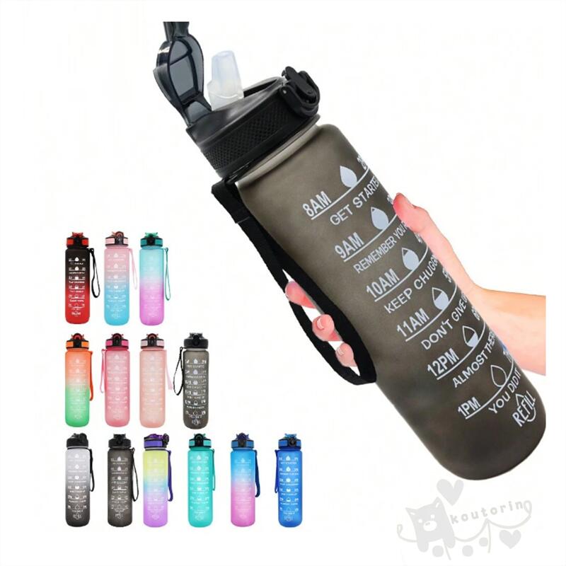 大容量ボトル 水筒 ウォーターボトル タイムマーカー付き ポータブルストロースポーツ 超軽量 耐冷耐熱 携帯便利 漏れ防止 登山用 キャンプ ランニング ジム ハイキング 自転車 1000ml 送料無料(3.0)