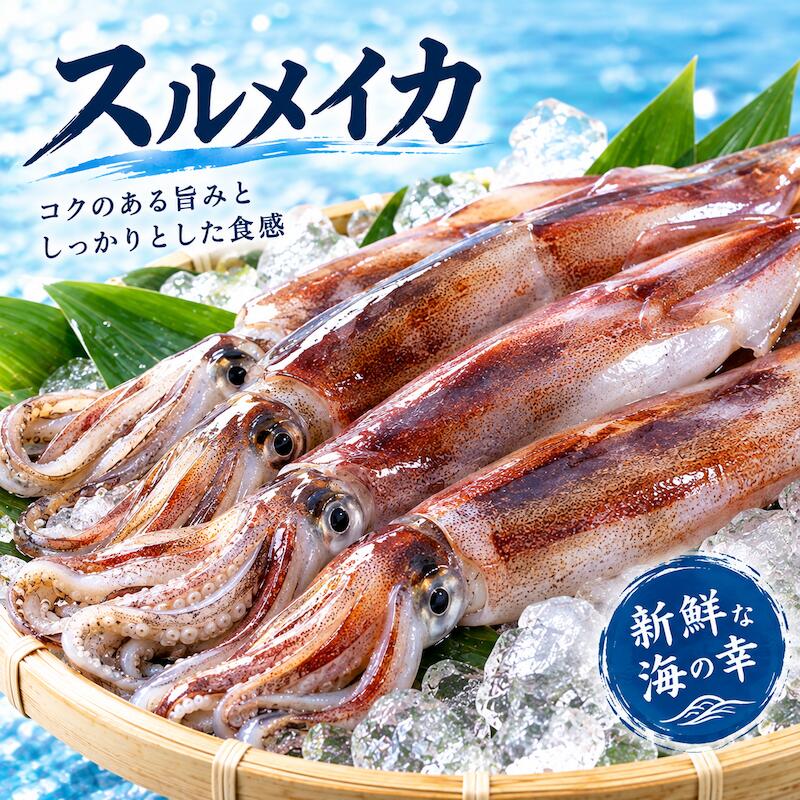 名称 スルメイカ　 内容量 5kg (1kg 4〜5尾) 産地名 北海道・青森県 保存方法 冷蔵 商品詳細 スルメイカはその甘く淡白な味から煮物、照り焼き、天ぷら、イカそうめん等で美味しくお召し上がり頂けます。 また、身だけではなく、イカスミも大変人気があり、炒め物やパスタ等に重宝されます。 配送方法 ヤマト運輸のクール便※こちらの商品は冷蔵便での発送となります。 冷凍商品と同梱出来ませんので、ご了承お願い致します。 賞味期限 冷蔵保存で2日以内にお召し上がりください。 備　考 ※写真はイメージです。計量致しますので、実際の商品の見た目とは多少異なる場合が御座います。 ※日時指定の場合、天候（時化などによる入荷の遅れ）・配送上の都合により指定された通りにお届けできない場合がありますので、基本は日付指定はお受けできません。ご理解下さい。 上記をご了承頂ける方のみ日付指定をお受け致します。その場合、指定は10日以内でお願い致します。 ※日付指定優先の場合、入荷状況により予告なくメーカーが変更になる場合が御座います。 その場合発送時、メールでご連絡させて頂きます。