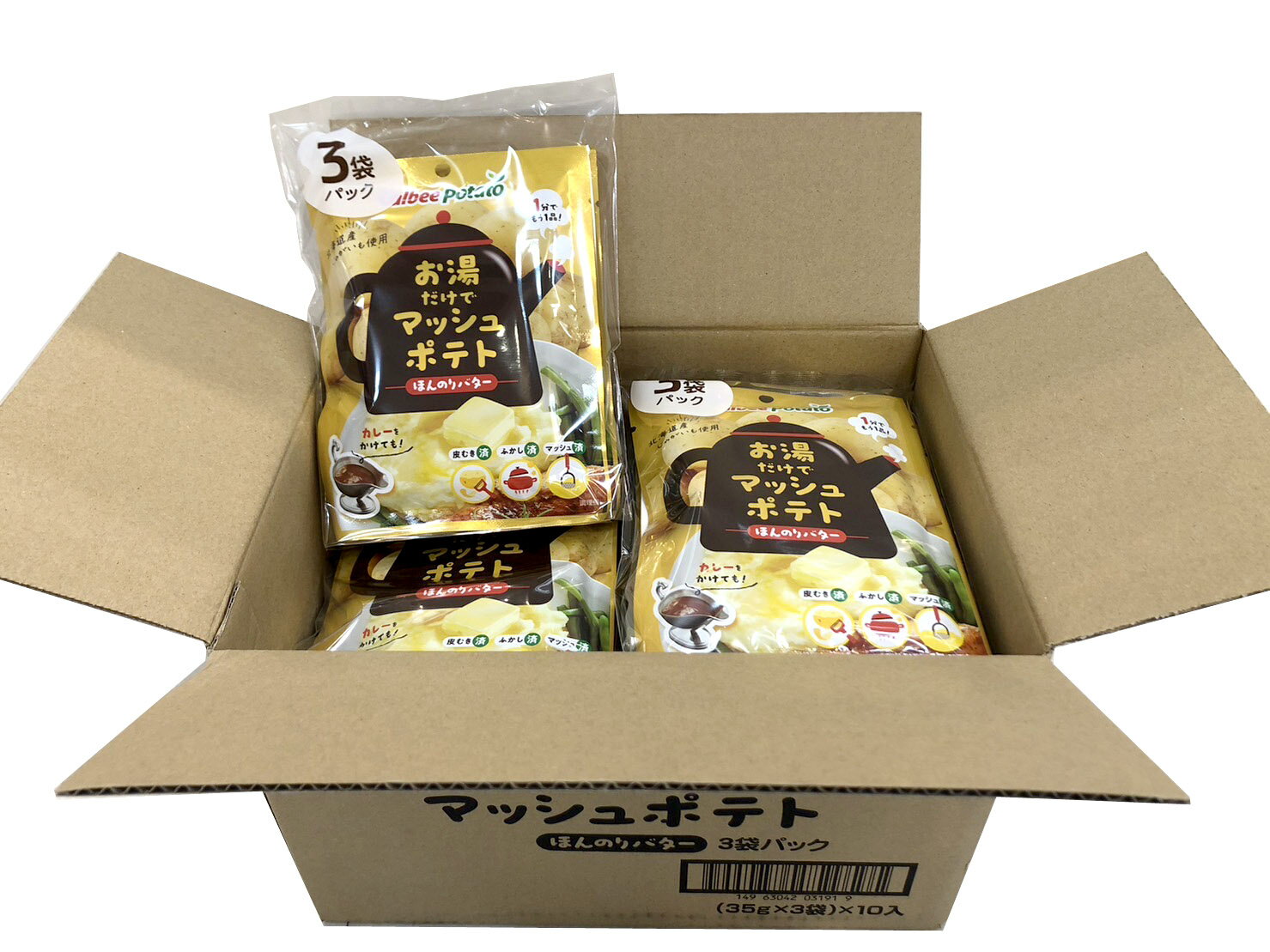 カルビーポテト　お湯だけでマッシュポテト　 ほんのりバター（35g×3袋入）×10セット（1ケース）　じゃがいも　インスタント　惣菜　時短　calbee　じゃがマッシュ