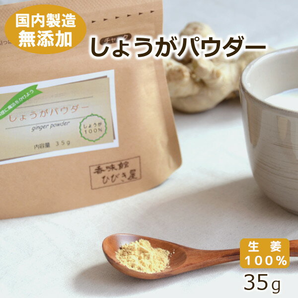 【無添加・国内自社製造】しょうがパウダー 35g ヒビキスパイス 【生姜パウダー 粉末 ショウガ ジンジャー 中国産 乾燥生姜 冷え性 ショウガオール 生姜オール 生姜紅茶 ジンジャーシロップ 生姜シロップ スパイス 香辛料 調味料】