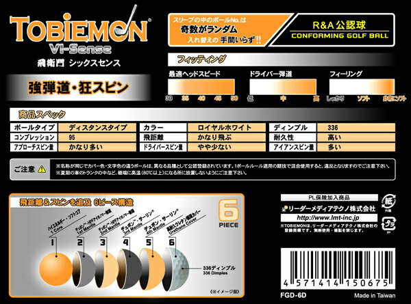 [マラソン全品 2倍]ゴルフボール 3球 飛衛門 とびえもん 6ピース 白 FGD−6S　tobiemon